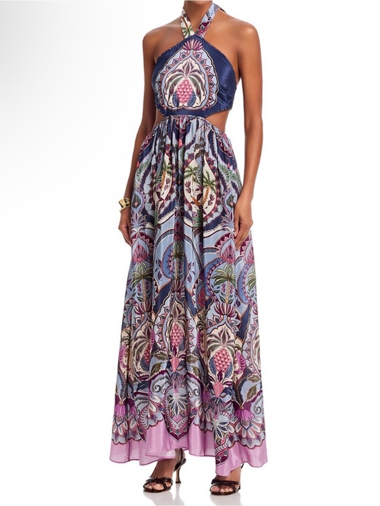 FARM Rio Dresses & Skirts - FARM Rio Odara Blue Navy and Lavender Halter Cutout Maxi Dress